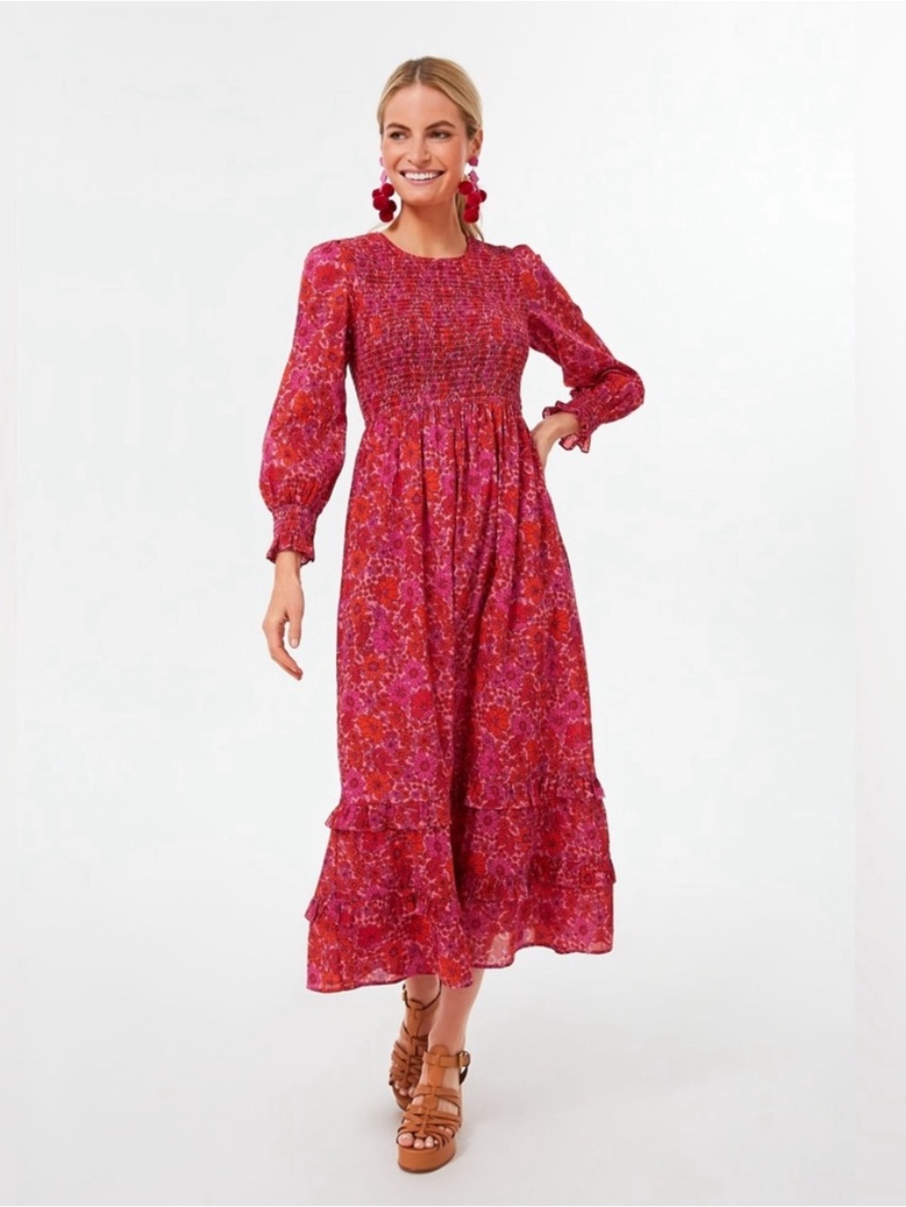 Pink City Prints Isabel Midi Dress in Vintage Poppy